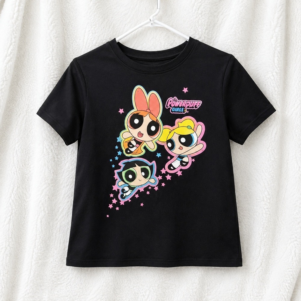 Powerpuff Girls Graphic Tee Black Cartoon Network Shirt Girls XL Y2K